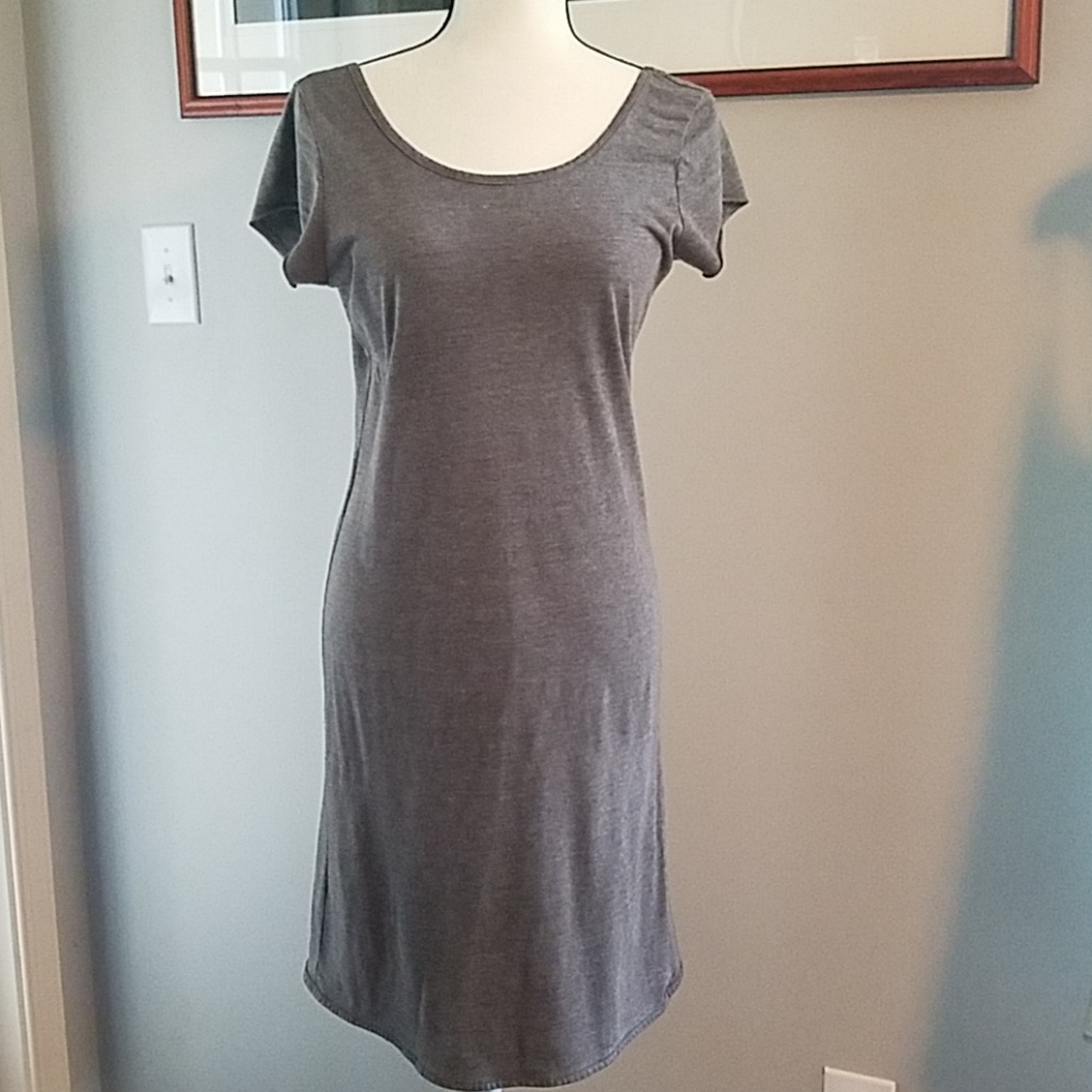 Gray tshirt dress with low scoop back